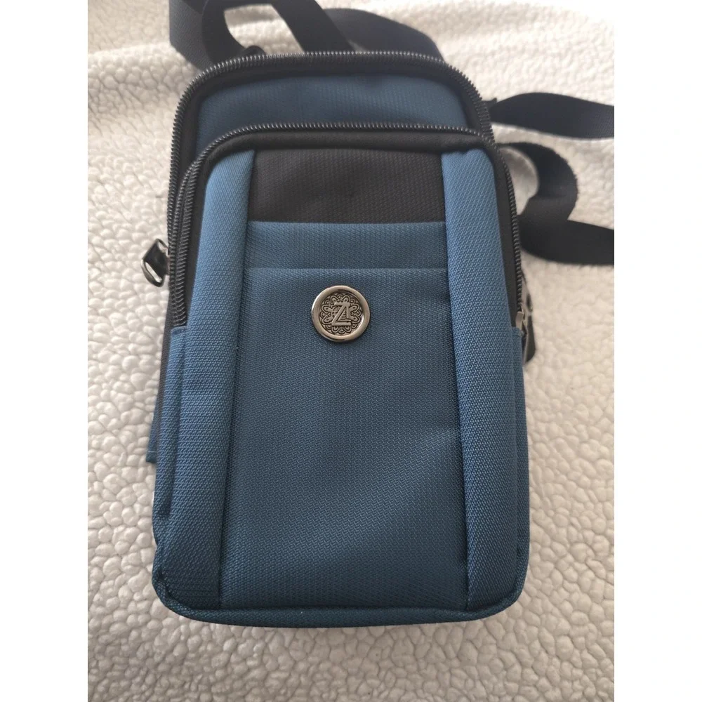 Blue/Black Nylon Padded Zippered Compact Camera Case Pouch w/ Strap 4x2x6